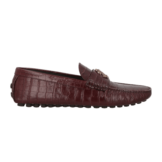 Roberto Cavalli Mocassini in Pelle Marrone side view car shoes with premium leather and rubber sole.