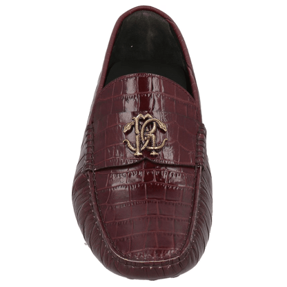 Roberto Cavalli Mocassini in Pelle Marrone side view car shoes with premium leather and rubber sole.