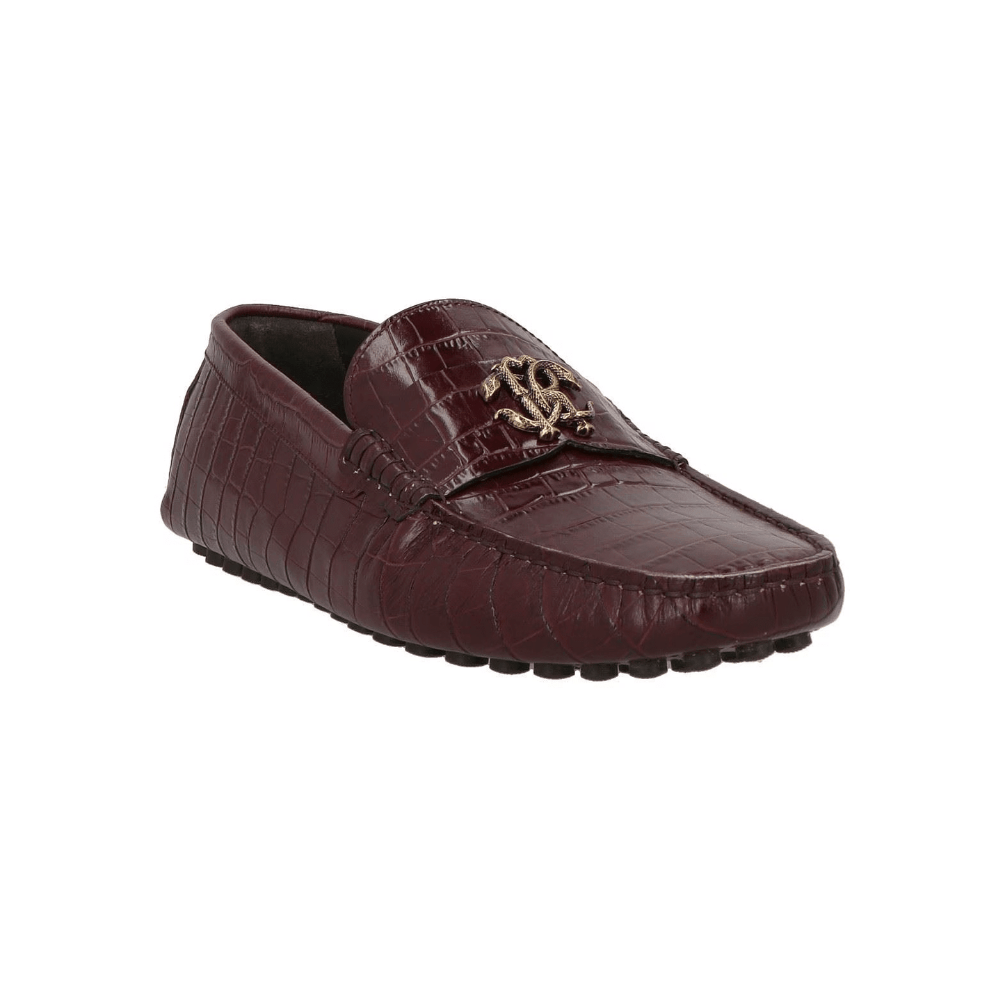 Roberto Cavalli Mocassini in Pelle Marrone side view car shoes with premium leather and rubber sole.