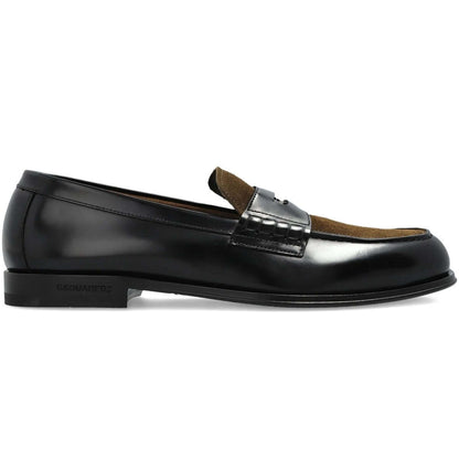 DSQUARED2 Mocassini in Pelle Nappa Nera, eleganti mocassini slip-on neri con tomaia in suede, design contemporaneo.