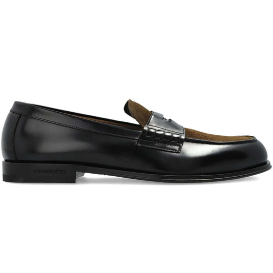DSQUARED2 Mocassini in Pelle Nappa Nera, eleganti mocassini slip-on neri con tomaia in suede, design contemporaneo.