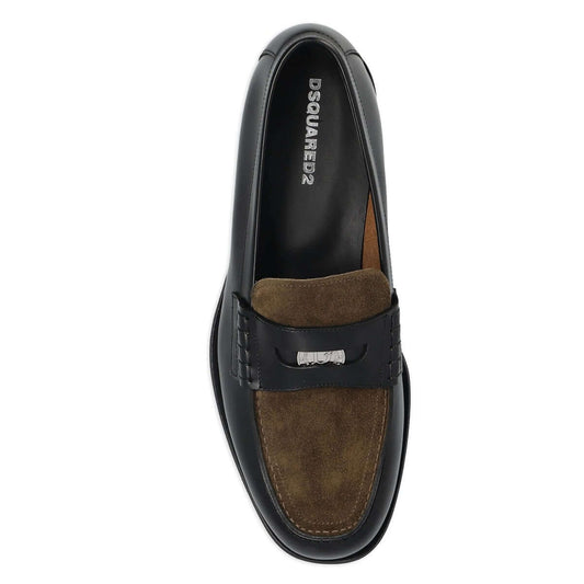 DSQUARED2 Mocassini in Pelle Nappa Nera, eleganti mocassini slip-on neri con tomaia in suede, design contemporaneo.
