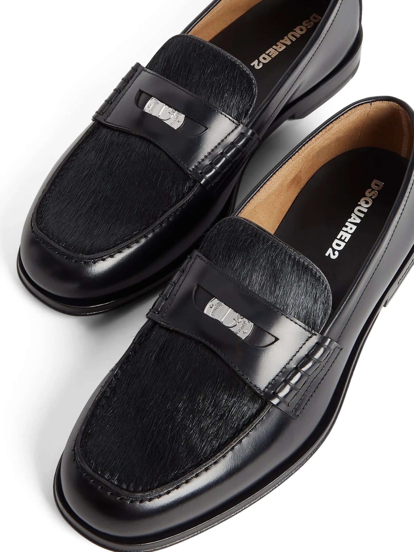 DSQUARED2 Mocassini in Pelle Nero/Bianco con Borchie Argento
