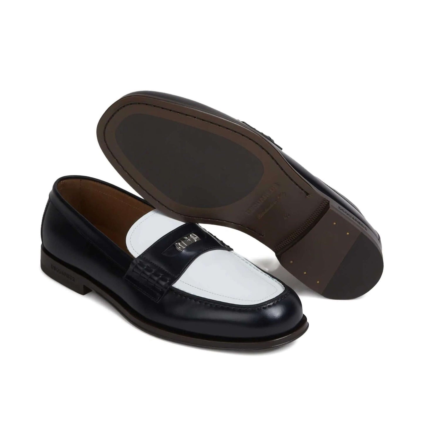 DSQUARED2 Mocassini in Pelle Nero/Bianco con Borchie Argento