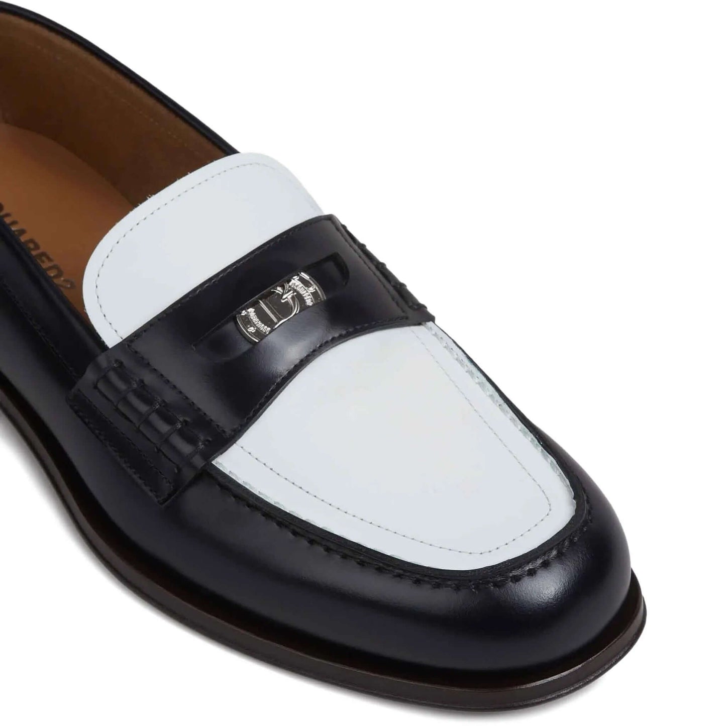 DSQUARED2 Mocassini in Pelle Nero/Bianco con Borchie Argento