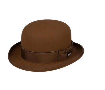 cappello bombetta feltro di lana 400C20P00L20 con fascia ornamentale elegante in feltro marrone 