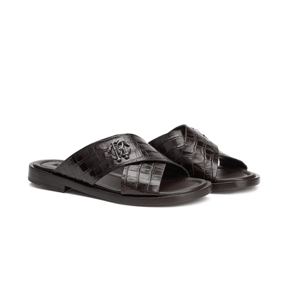 Roberto Cavalli sandali effetto coccodrillo 400F6R01F100, con texture effetto coccodrillo e fascia a incrocio.