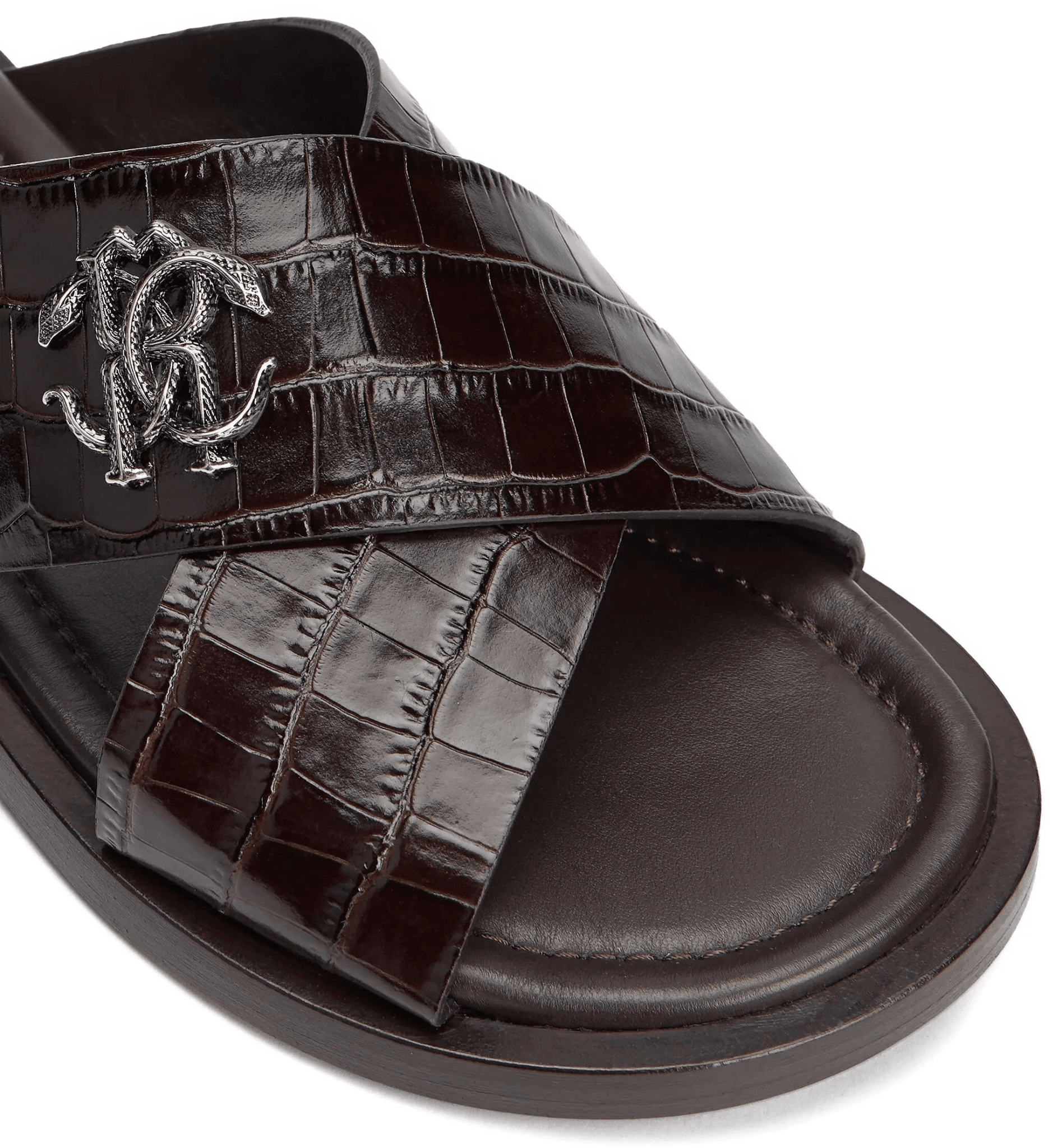 Roberto Cavalli sandali effetto coccodrillo 400F6R01F100, con texture effetto coccodrillo e fascia a incrocio.