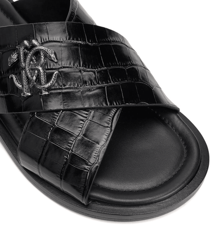 Roberto Cavalli sandali effetto coccodrillo 400F6R01F100, con texture effetto coccodrillo e fascia a incrocio.