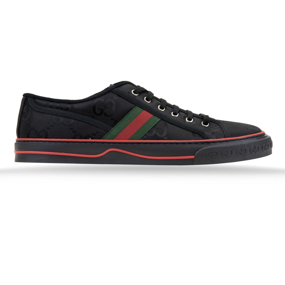 Gucci Sneakers alte Firmate con Motivo GG, alte sneakers nere con motivo logo GG e bande bicolore laterali.