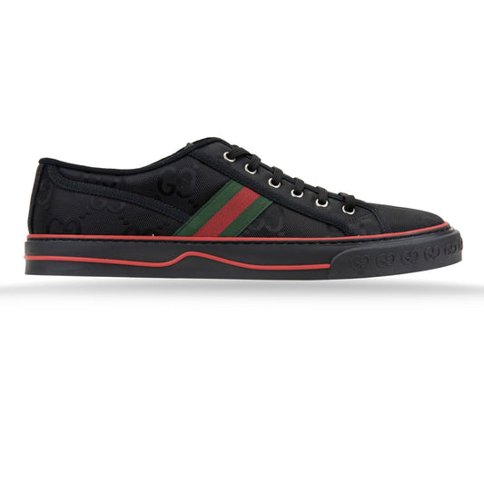 Gucci Sneakers alte Firmate con Motivo GG, alte sneakers nere con motivo logo GG e bande bicolore laterali.