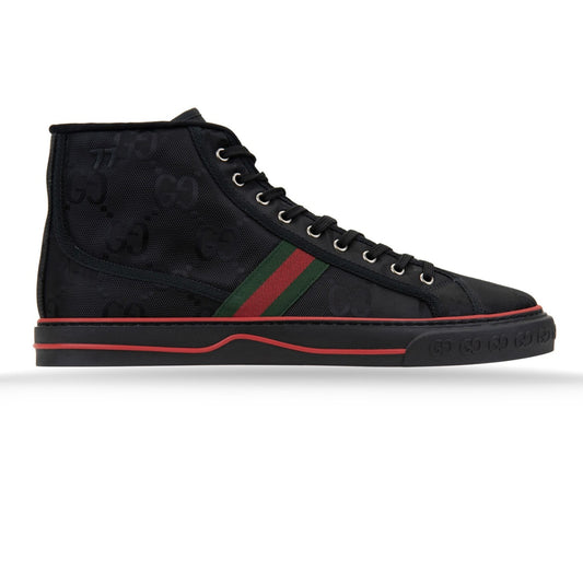 Gucci Sneakers basse Firmate con Motivo GG in tessuto nero con bande bicolore e suola nera.