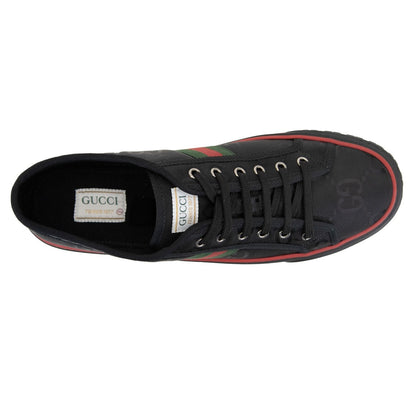 Gucci Sneakers basse Firmate con Motivo GG in tessuto nero con bande bicolore e suola nera.