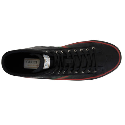 Gucci Sneakers alte Firmate con Motivo GG, alte sneakers nere con motivo logo GG e bande bicolore laterali.