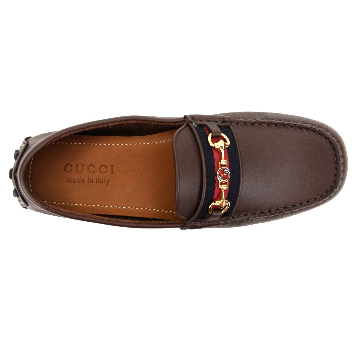 Gucci Mocassini da Uomo in Pelle con Dettaglio GG in Oro, eleganti mocassini in pelle liscia con cinturino decorato.