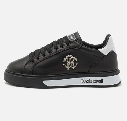 Sneakers Bianco in pelle di vitello 400Z5L02L100 con dettagli in pelle e logo Roberto Cavalli.