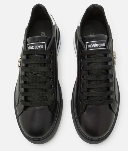 Sneakers Bianco in pelle di vitello 400Z5L02L100 con dettagli in pelle e logo Roberto Cavalli.