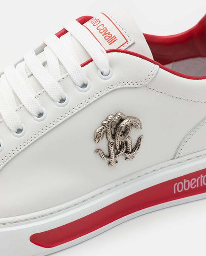 Sneakers Bianco in pelle di vitello 400Z5L02L100 con dettagli in pelle e logo Roberto Cavalli.