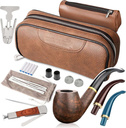 Kit di pipe da tabacco. Accessori per pipa (raschietto/supporto/elemento filtrante/sfera filtrante/borsa piccola/scatola) (marrone)