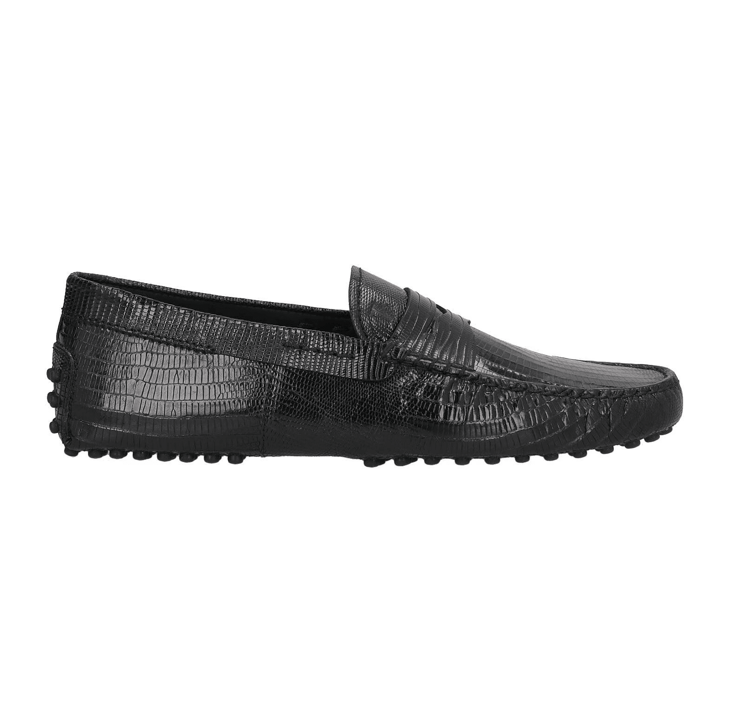 Tod's Mocassini in Pelle nera Stampa Serpente – 410Y3X06X100a, mocassini neri con stampa serpente, eleganza italiana.