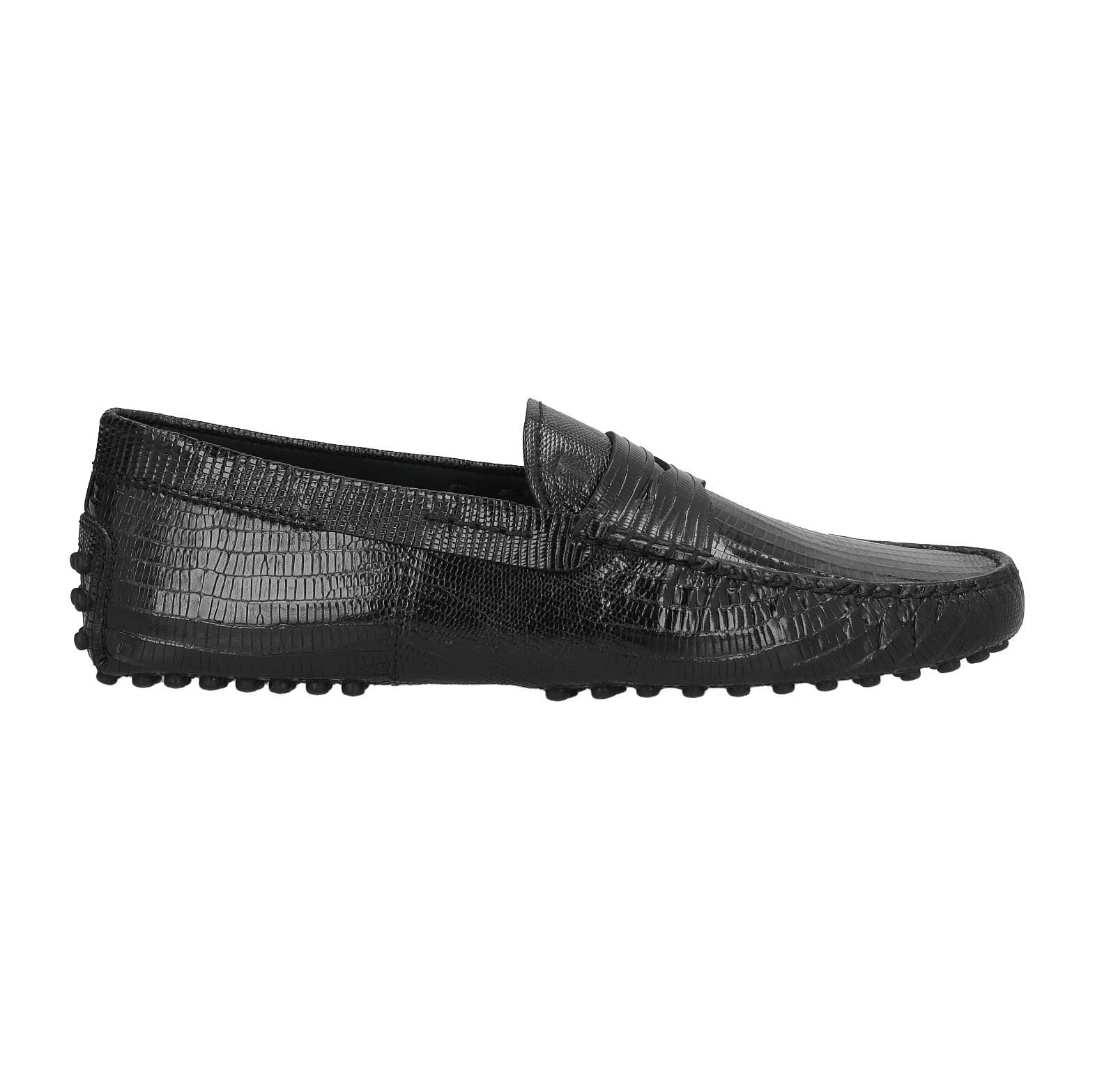 Tod's Mocassini in Pelle nera Stampa Serpente – 410Y3X06X100a, mocassini neri con stampa serpente, eleganza italiana.