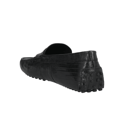 Tod's Mocassini in Pelle nera Stampa Serpente – 410Y3X06X100a, mocassini neri con stampa serpente, eleganza italiana.