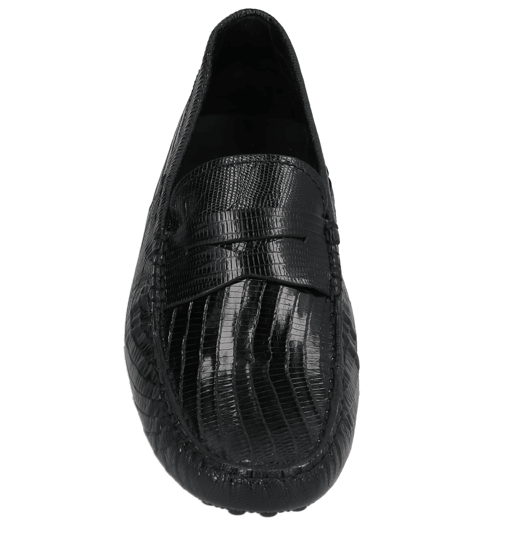 Tod's Mocassini in Pelle nera Stampa Serpente – 410Y3X06X100a, mocassini neri con stampa serpente, eleganza italiana.