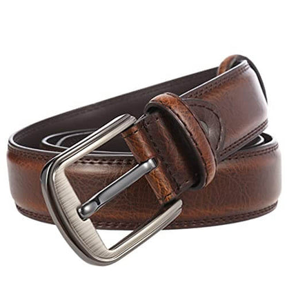 cintura da uomo in pelle vacchetta M25Z5N25, cintura in vera pelle marrone con fibbia ad ardiglione