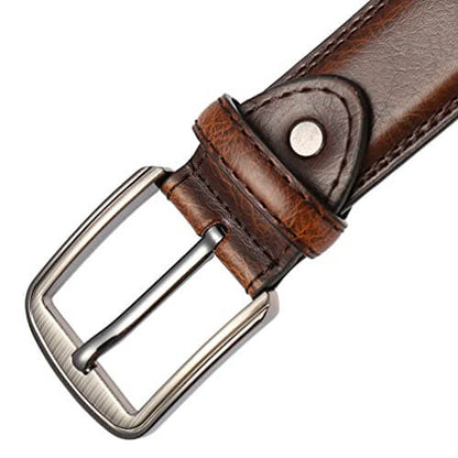 Cintura da uomo in pelle vacchetta M25Z5N25 con fibbia in metallo in stile classico e finitura marrone.