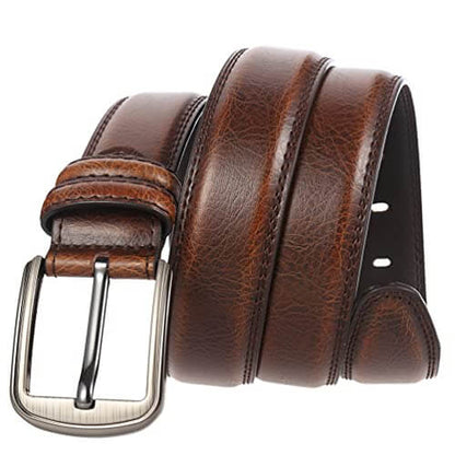 Cintura da uomo in pelle vacchetta M25Z5N25 con fibbia in metallo in stile classico e finitura marrone.