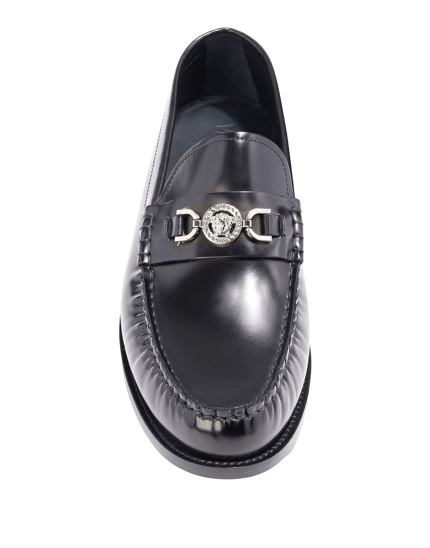 Versace mocassini pelle premium 450Y3X10X100 in pelle lucida nera con dettagli eleganti e design raffinato.