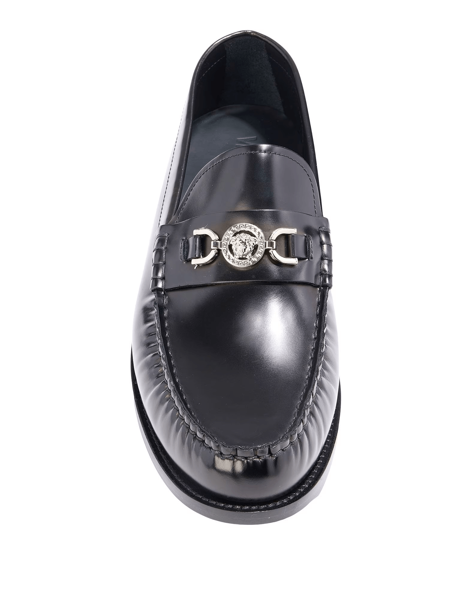 Versace mocassini pelle premium 450Y3X10X100 in pelle lucida nera con dettagli eleganti e design raffinato.