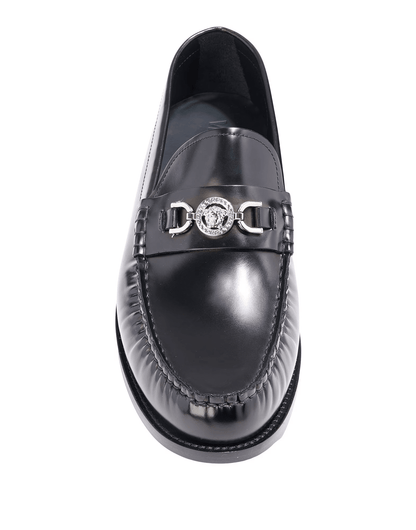 Versace mocassini pelle premium 450Y3X10X100 in pelle lucida nera con dettagli eleganti e design raffinato.
