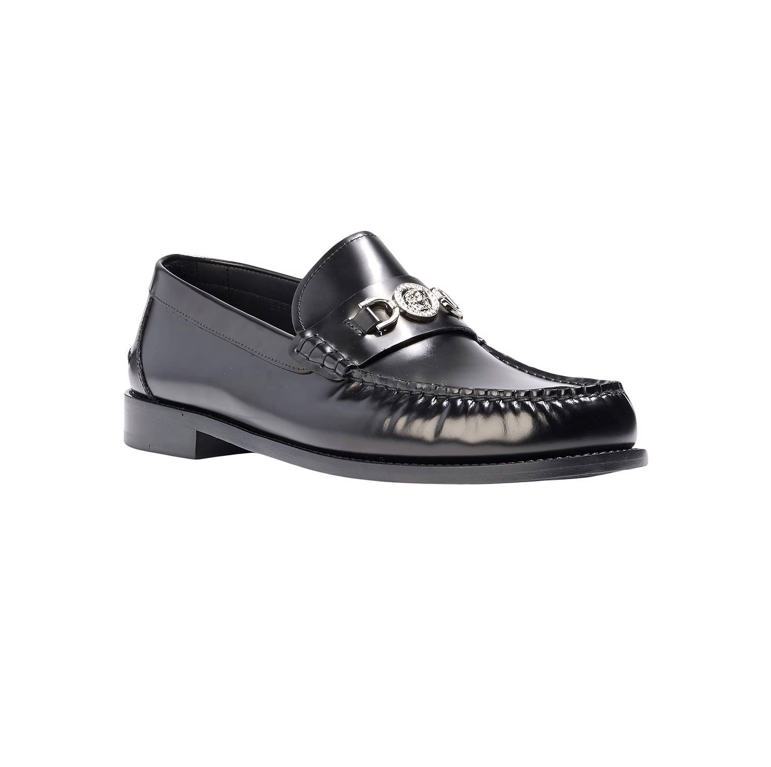 Versace mocassini pelle premium 450Y3X10X100 in pelle lucida nera con dettagli eleganti e design raffinato.