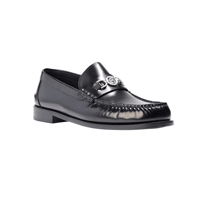 Versace mocassini pelle premium 450Y3X10X100 in pelle lucida nera con dettagli eleganti e design raffinato.