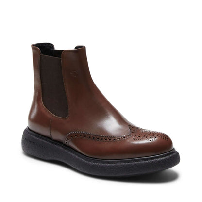Stivaletti Beatles con bucature decorative 460F4R00T100 in pelle color castagna