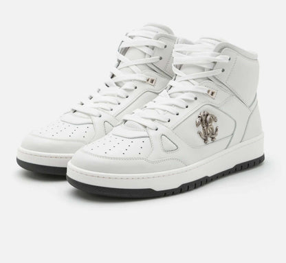 sneakers alto in pelle di vitello 480Z5L01L100, alte sneakers bianche in pelle con dettagli eleganti