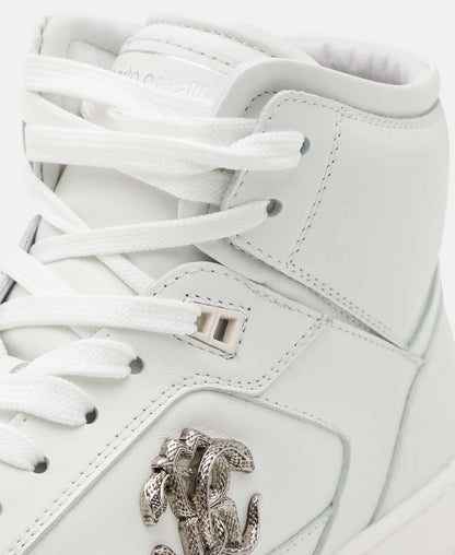 sneakers alto in pelle di vitello 480Z5L01L100, alte sneakers bianche in pelle con dettagli eleganti