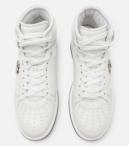 sneakers alto in pelle di vitello 480Z5L01L100, alte sneakers bianche in pelle con dettagli eleganti