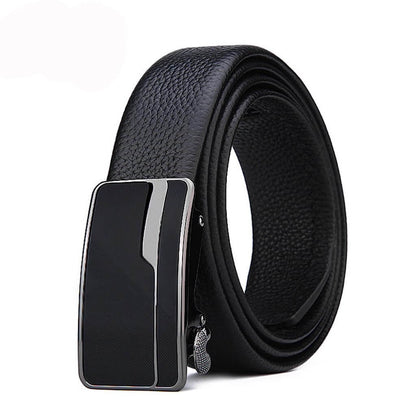 Cintura da uomo in pelle con fibbia automatica, stile business, colore nero, 125cm, resistente e comoda da indossare.