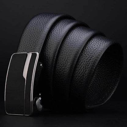 Cintura da uomo in pelle con fibbia automatica, stile business, colore nero, 125cm, resistente e comoda da indossare.