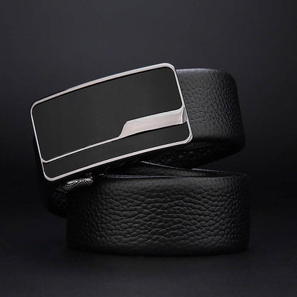 Cintura da uomo in pelle con fibbia automatica, stile business, colore nero, 125cm, resistente e comoda da indossare.