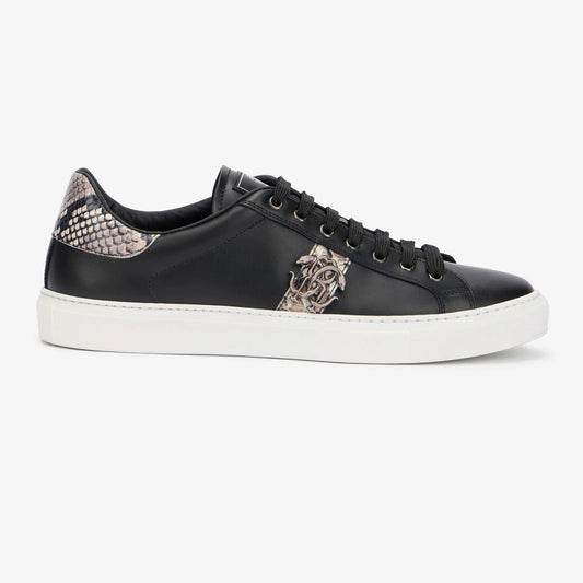 Roberto Cavalli Sneakers in Pelle Nera con Dettaglio Pitonato
