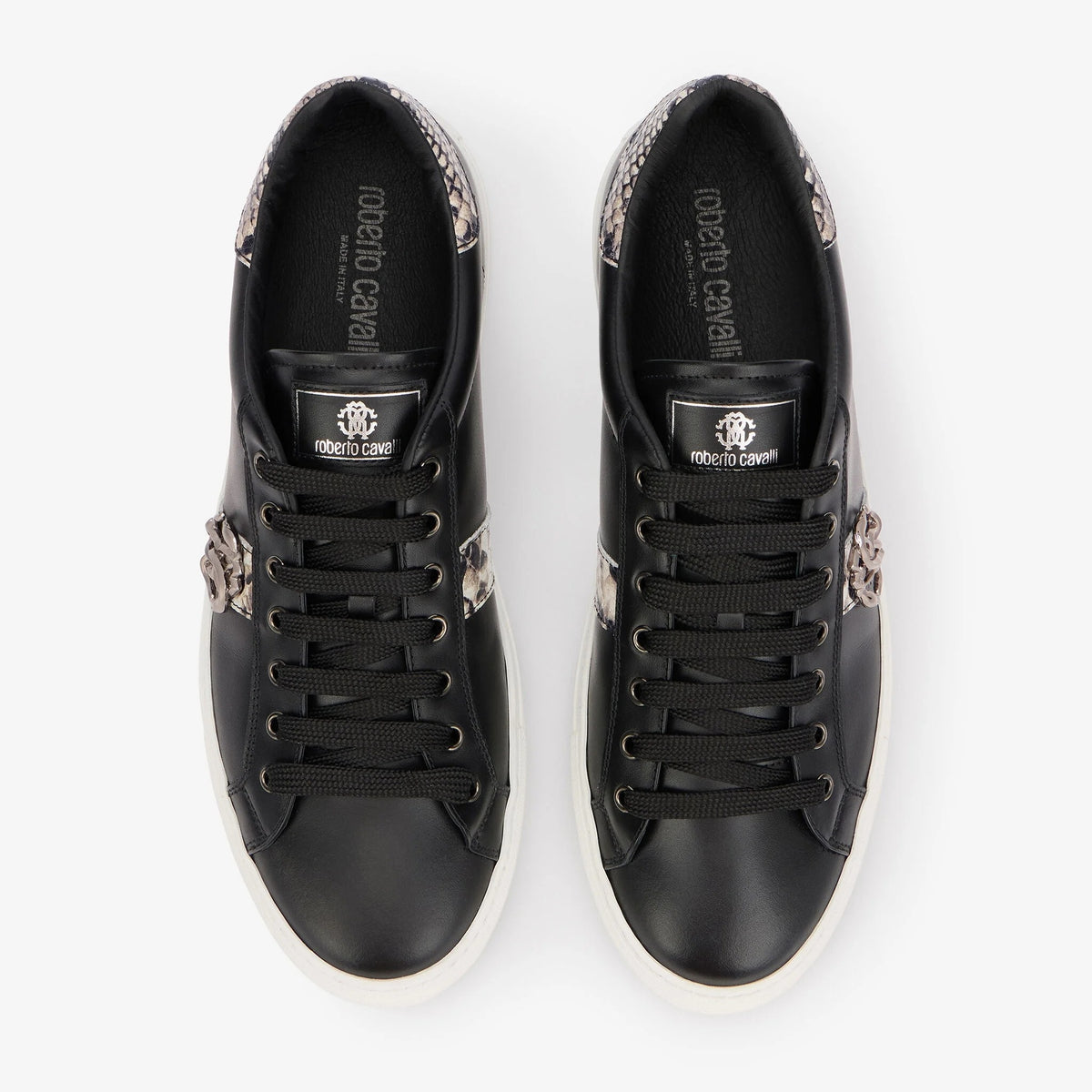 Roberto Cavalli Sneakers in Pelle Nera con Dettaglio Pitonato