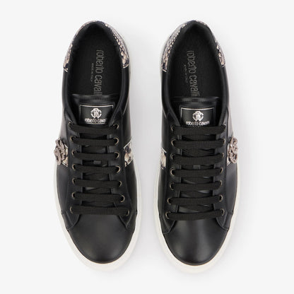 Roberto Cavalli Sneakers in Pelle Nera con Dettaglio Pitonato