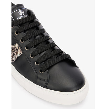 Roberto Cavalli Sneakers in Pelle Nera con Dettaglio Pitonato
