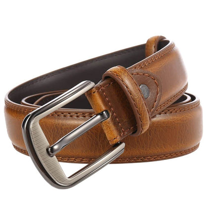 Cintura da uomo in pelle vacchetta M25Z5N25 con fibbia in metallo in stile classico e finitura marrone.