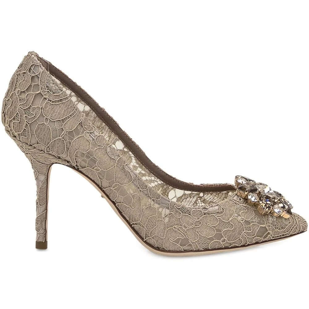 DOLCE & GABBANA Décolleté Bellucci Taormina in Pizzo Nude with embellishments and stiletto heel.
