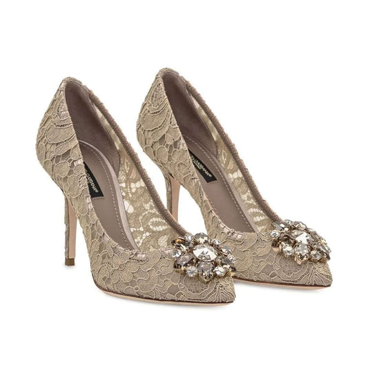 DOLCE & GABBANA Décolleté Bellucci Taormina in Pizzo Nude with embellishments and stiletto heel.