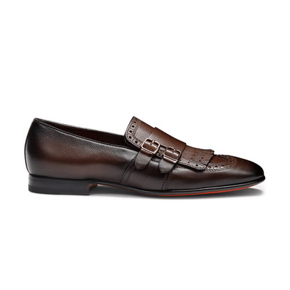 Mocassini Santoni Fibbie 700S3N01T100 in pelle marrone con fibbie eleganti e dettagli artigianali.